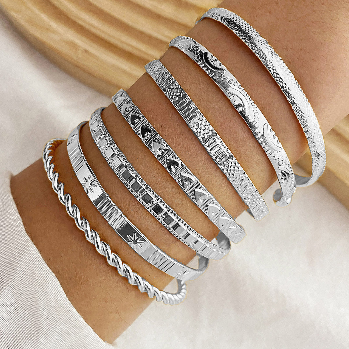 7pcs Golden-Toned Bangle Set - Boho & Punk Style Alloy Open Cuff Bracelets with Arrow,, and Star Patterns for Everyday & Party Wear, Bangle Bracelet